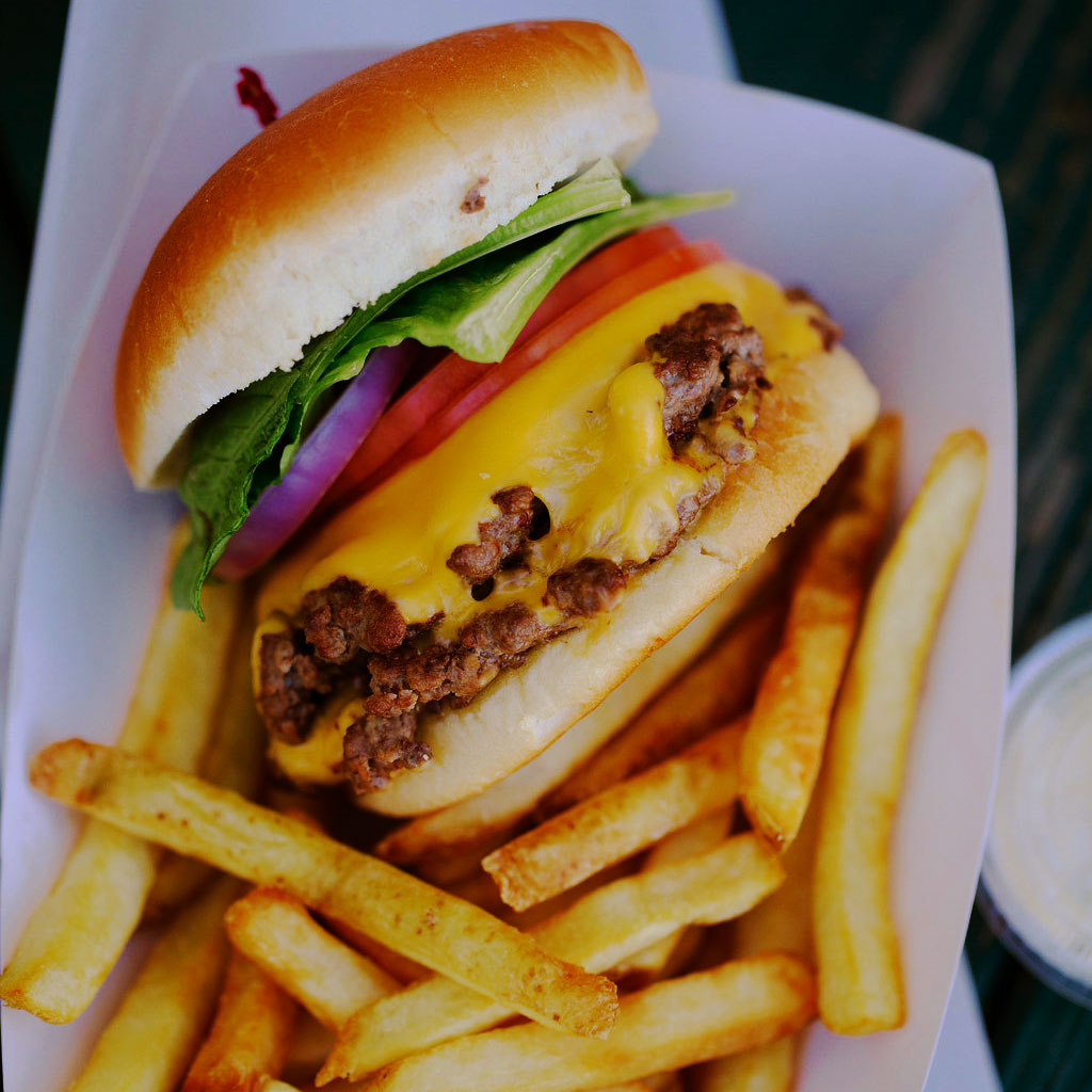 Albies double cheeseburger with fries